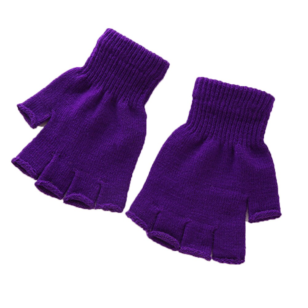 Guantes de algodón de medio dedo para hombre y mujer, manoplas cálidas de entrenamiento, de lana, color negro, a la , para invierno, 1 par: Morado