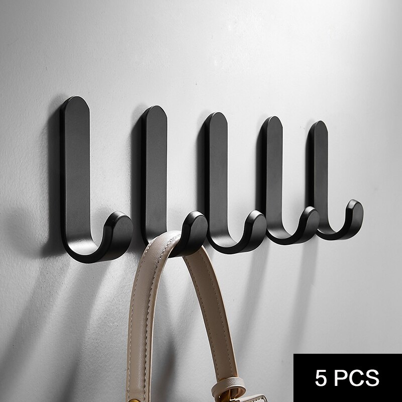 Bathroom Accessories Black Wall Hooks Sticker Adhesive Clothes Coat Hat Hanger aluminum Rustproof Towel Hook Decorative hook: SHK-0075