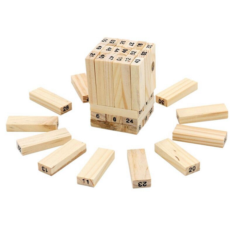 54 Pieces Wooden Block Stacking Game with Numbers and Dice