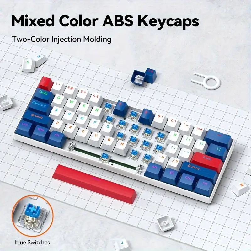 [USB-C Wired Mechanical Keyboard] 61-Key Mechanical Keyboard, Dual-Tone Injection Keycaps, -Swappable, USB-C Wired