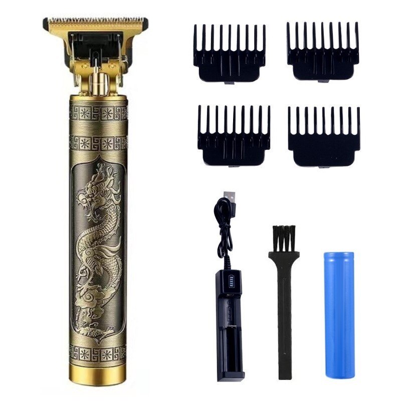 Maquinilla de afeitar de peluquero para hombres, afeitadora recargable estilo Retro T9 con cabezal de aceite, cortadora de pelo inalámbrica para niños, afeitadora de estilismo para mascotas: Golden Dragon Head