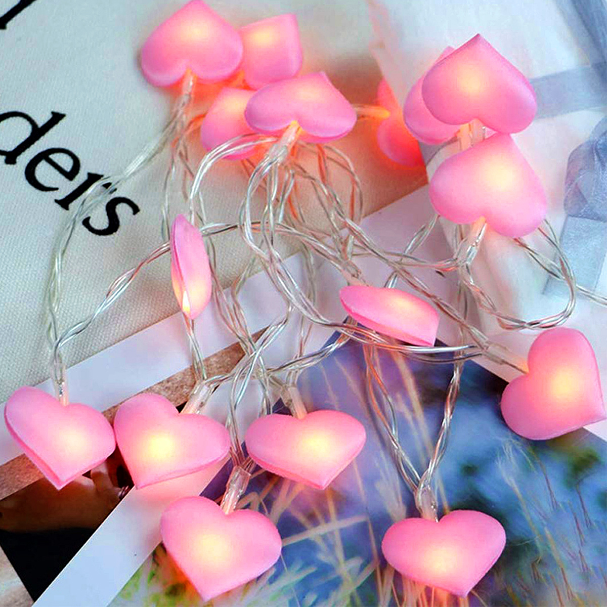 20leds LED amor corazón cadena noche luces de hadas Navidad boda de cumpleaños decoración del hogar guirnalda de cuento de hadas luces lámpara: Rosa / 300 W