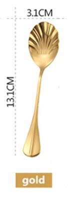 Sød skal ske rustfrit stål farverige skeer dessert is scoop kaffe stiring ske bestik: Guld