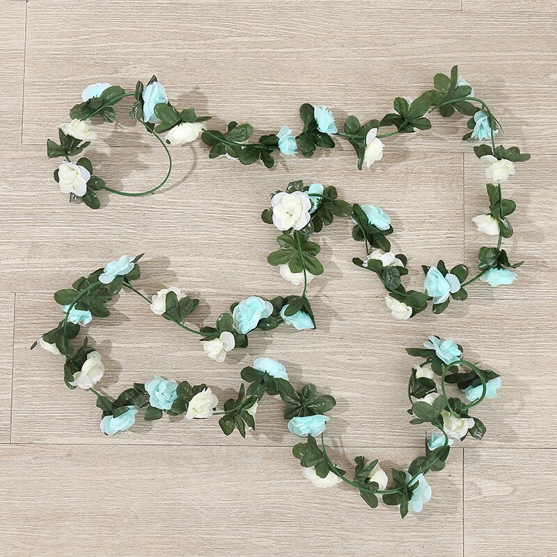 220cm silk rose wedding decoration ivy vine artificial flower arch decoration with green leaf wall garland: Style 3 blue
