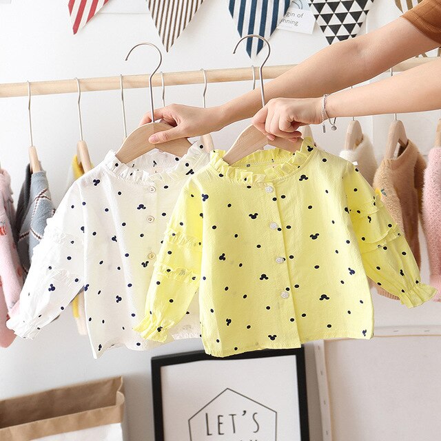 kids girls formal uniform shirt spring autumn cotton long sleeve cartoon shirts toddler girls party clothing: yellow / 24M