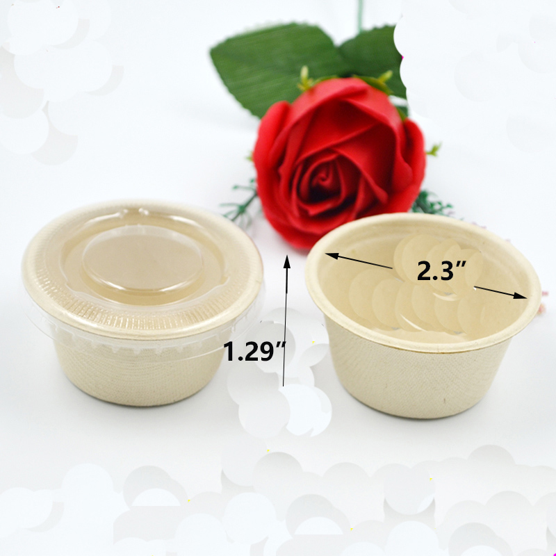 [200 Pcs] 2 Ozdisposable Saus Composteerbaar Kruiderij Souffle Bagasse Cups Gedeelte Cup Met Deksel Suikerriet, biologisch Afbreekbare Container.