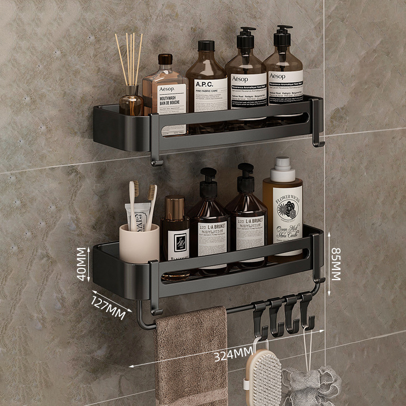 Luxury Bathroom Shelf Shower Shampoo Holder With Hooks Toilet Oragnizer Rack Corner Storage Rack Bathroom Accessories