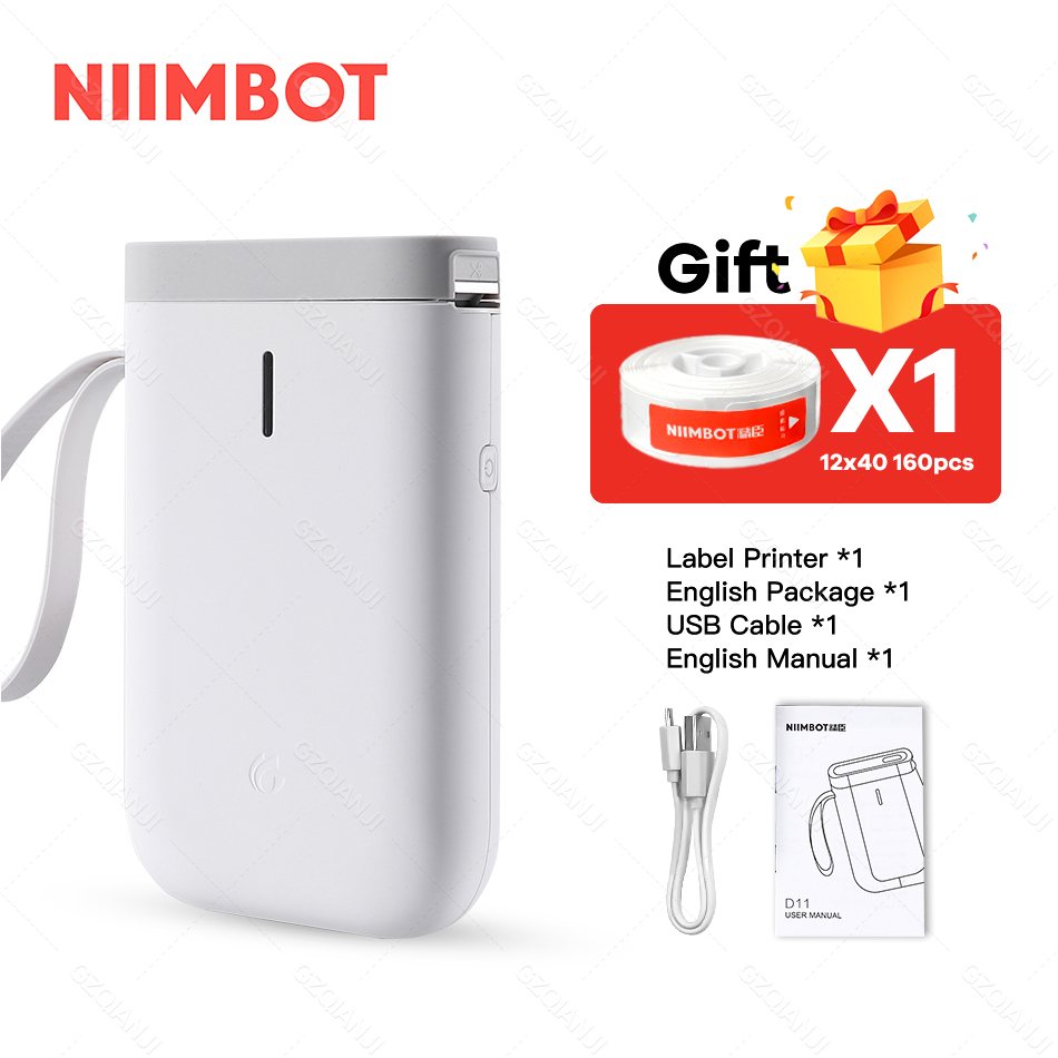 Niimbot D11 Label Printer Mini Wireless Sticker Printing Label Maker with 5 10 Roll White Paper Official Phone Price Tag Printer: White Printer
