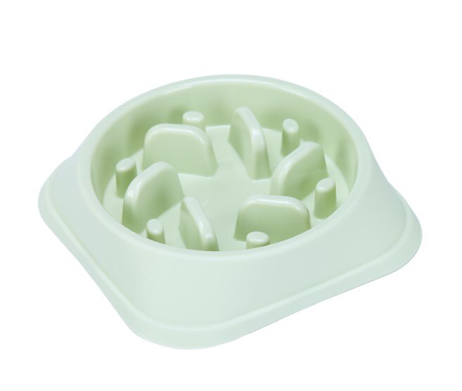 Triangle Slow Eating Puppy Kitten Plastic Food Feeding Pet Avoid Choke Feeder: green 1
