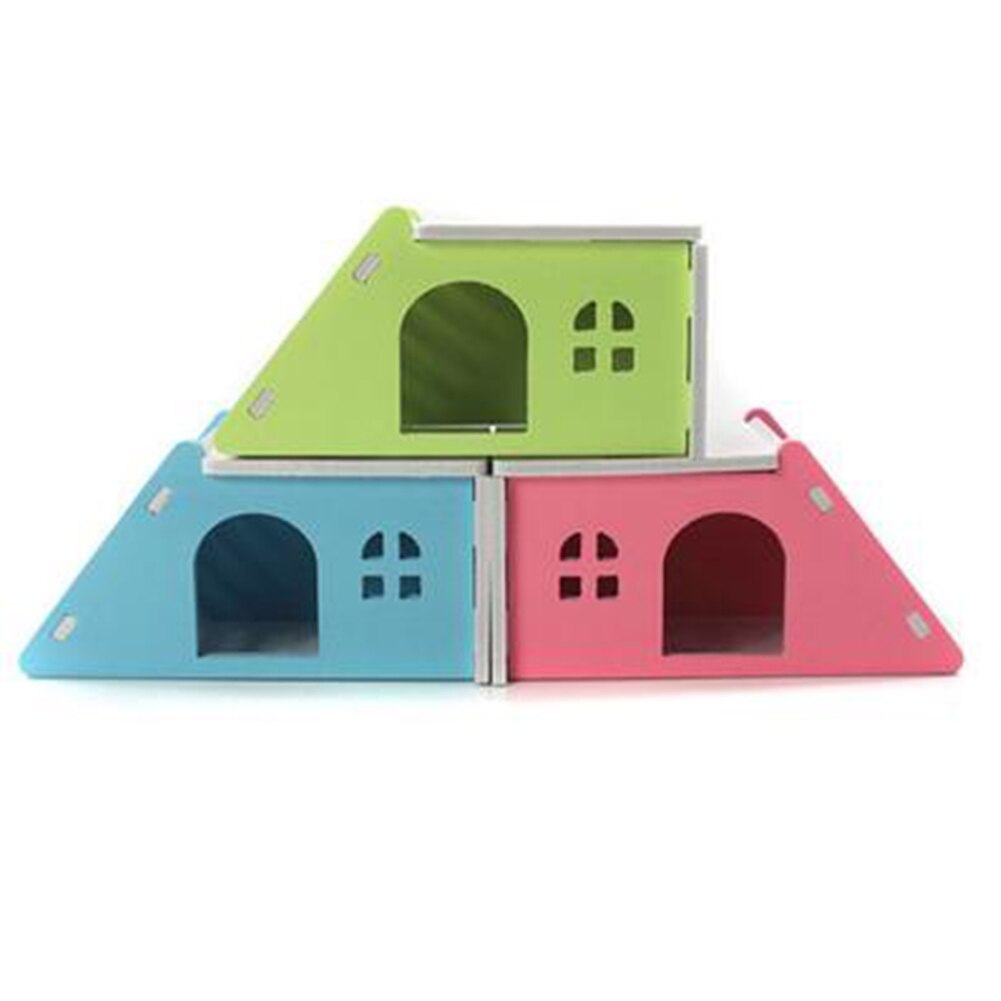 Two Layers Wooden Hamster House Hideout Hut Rat Hideaway Dwarf Hamster Mouse Small Animals Exercise Toys Blue Green Pink