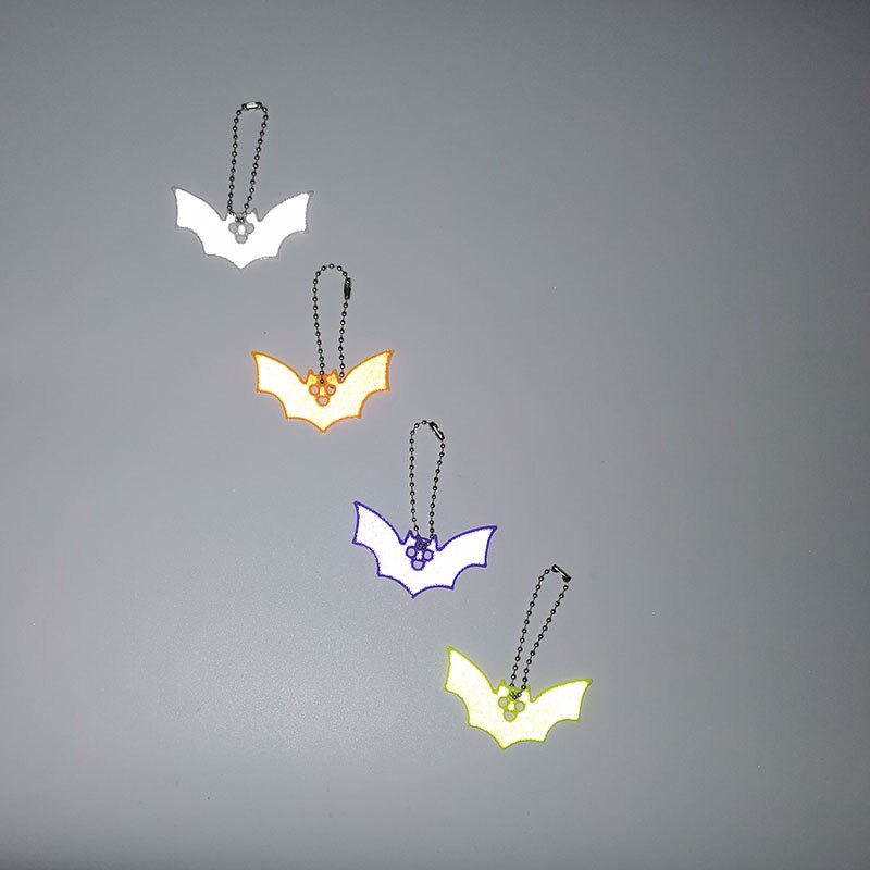 10Pcs Halloween bat Small Sequin Glitter Keychains Reflective bag Pendant Night Riding Walking Bike Reflector key ring