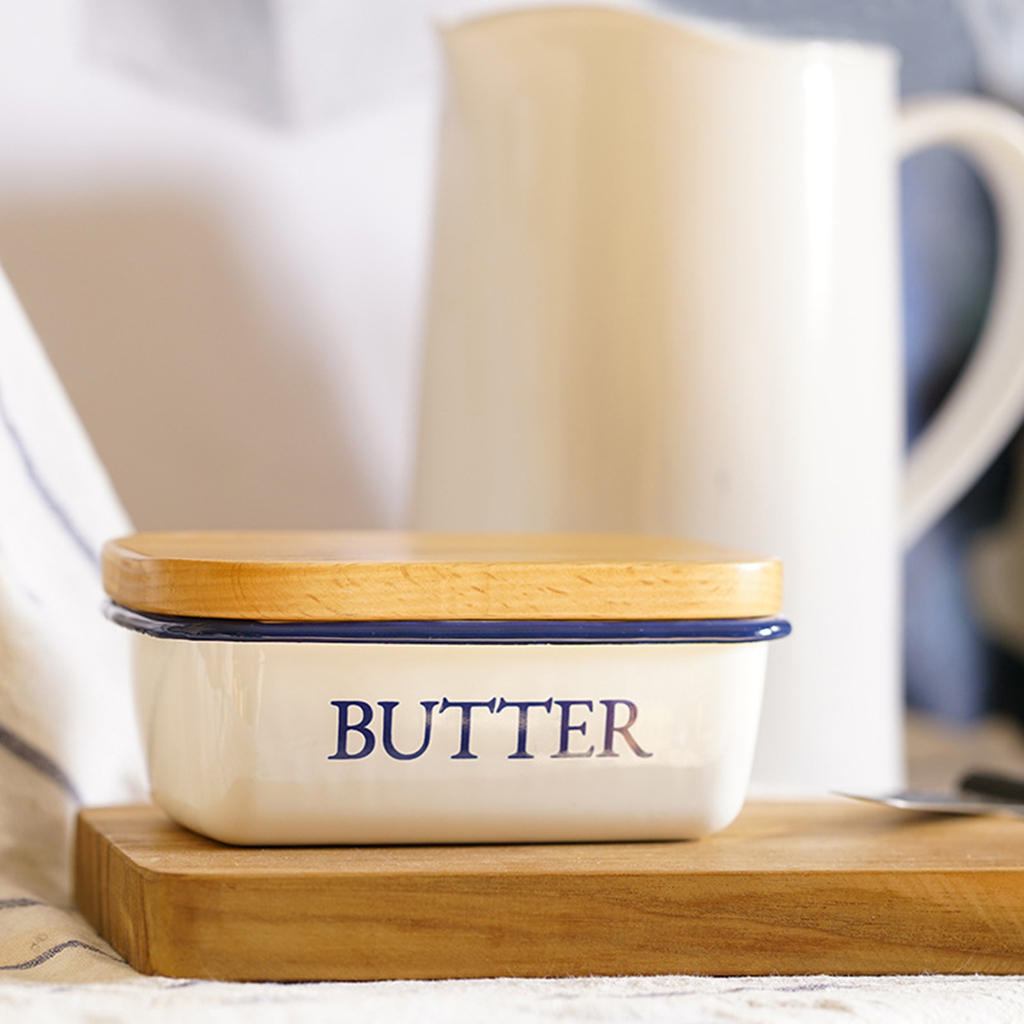 Beurrier en émail avec couvercle, conservation à brides, Vintage, garde-beurre pour comptoir, utilisation quotidienne, réfrigérateur, noix à fromage