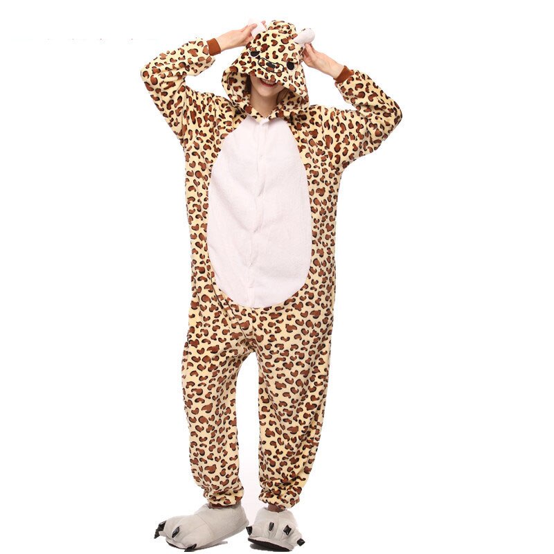 Halloween Erwachsene Leopard Bär Kigurumi Cosplay Kostüm Flanell Weibliche Outfit Overalls Bodys Frauen Onesie Hoodie Pyjamas