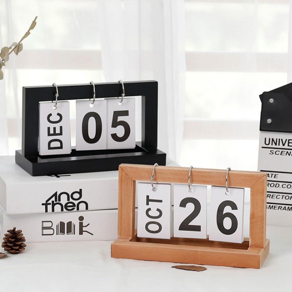 Vintage træ desktop kalender kontor hjemme cafe desktop dekorative rustikke ornamenter gør det selv flip planner kalender kontorartikler
