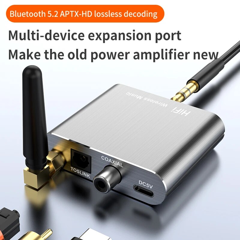 AptX-HD Bluetooth 5.2 Empfänger HIFI Musik Wireless Audio Adapter mit 3,5mm Aux Toslink/Koaxial Ausgang für Lautsprecher Verstärker Auto