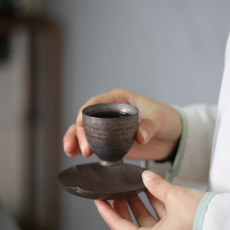 Rust glaze enamel cup Japanese style stoneware dark ceramic exquisite kiln change cup retro gilt kungfu tea set WF1116150