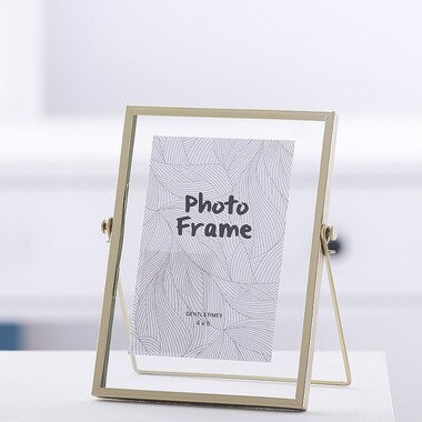 Scandinavische fotolijst in bureaubladopstellingen, geometrische metalen glazen lijst, ijzeren kunstfotodecoratiebeugel: C gouden / 6 inch
