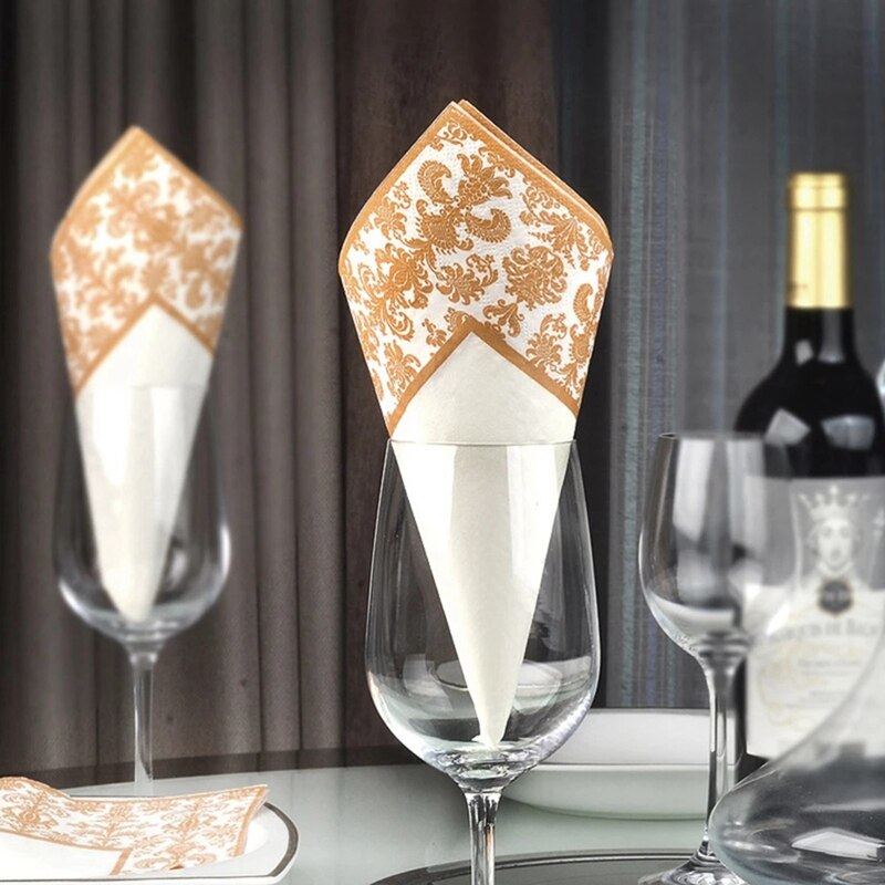 Servilletas de papel tisú desechables con estampado dorado, 100 piezas, para restaurante y Hotel (dorado + blanco)