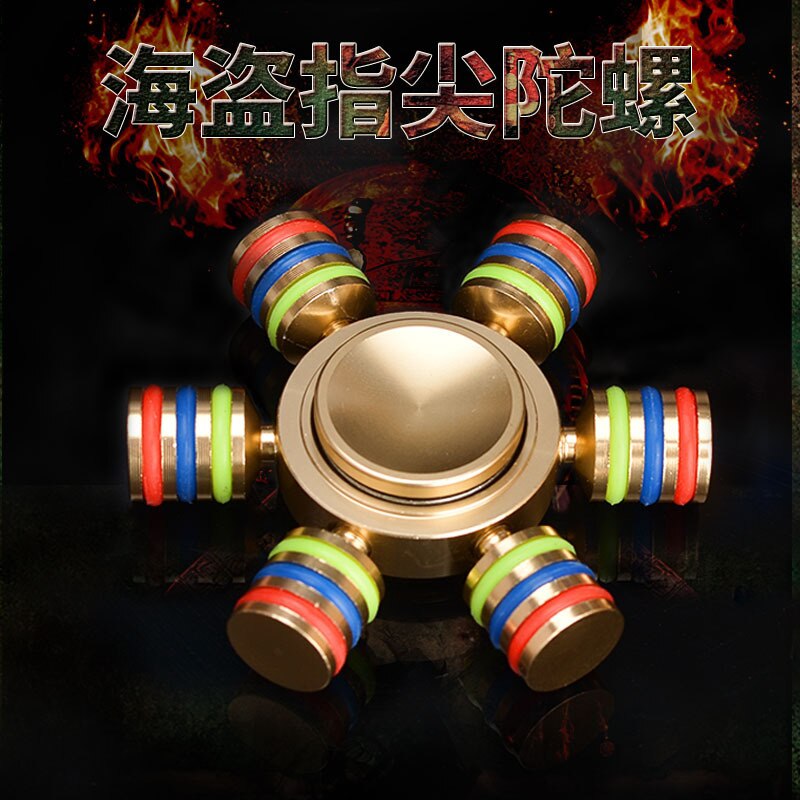 Full Brass Fidget Spinner Hexagonal Hand Spinner Three Heads Six Arms Compass Adult Decompression Artifact