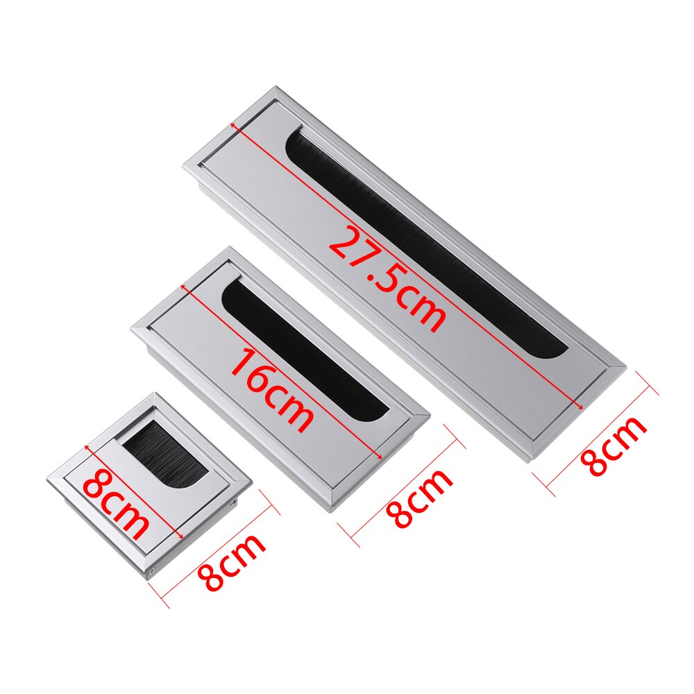 Aluminum Alloy Cable Hole Cover PC Desk Rectangle Wire Cable Grommet Office Table Hole Cover Outlet Port with Black Brush