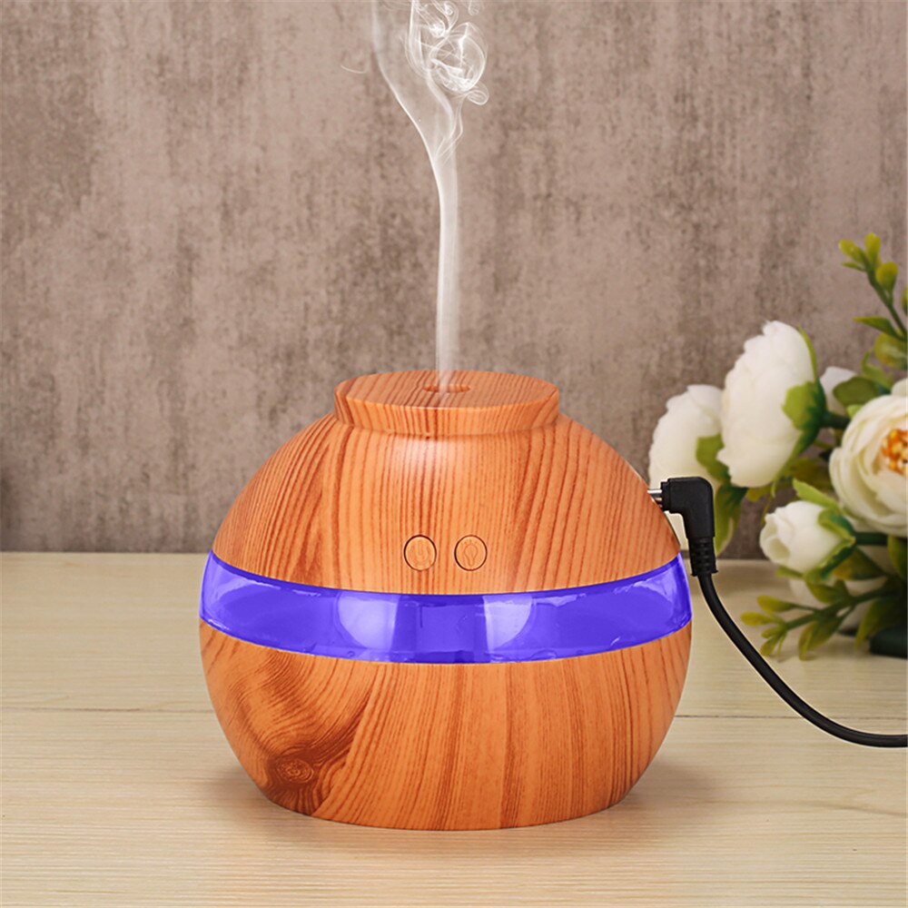 40# 300ml Air Aroma Essential Oil Diffuser Led Ultrasonic Aroma Aromatherapy Humidifier Wood Grain Humidifiers Aroma Diffuser: yellow 