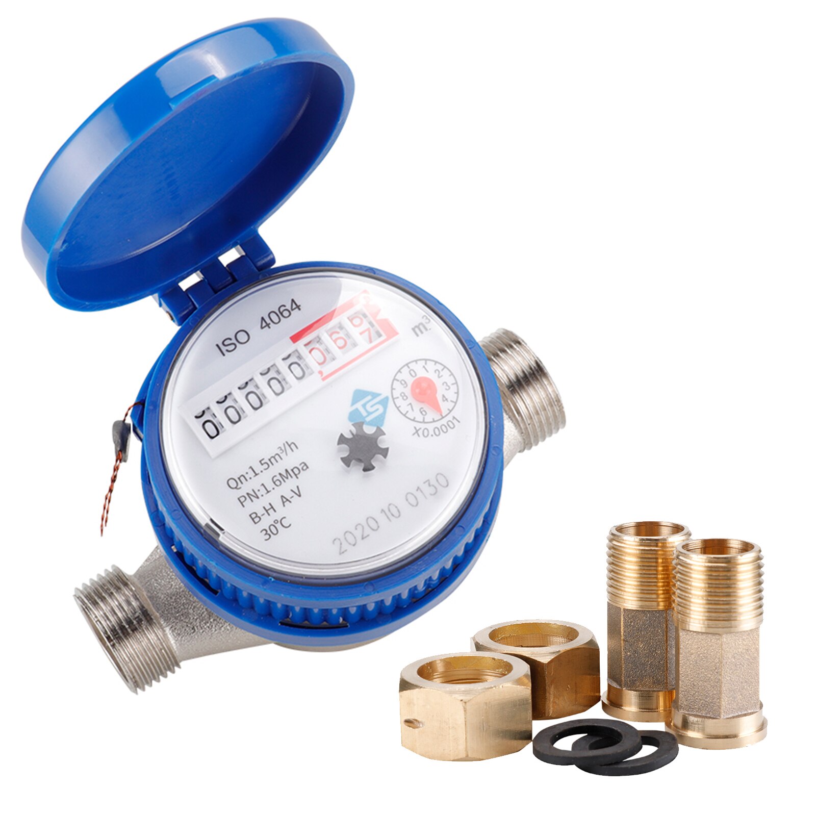 15Mm 1/2 Inch Koud Water Meter Met Gratis Fittings Roterende Teller Water Meten Meter 0.0001 Voor Tuin & Huis gebruik