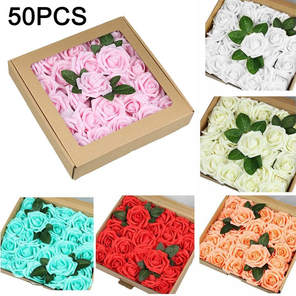 50 PCS Artificial PE Foam Rose Flower with Stem for Wedding Bridal Bouquets Baby Shower Party DIY