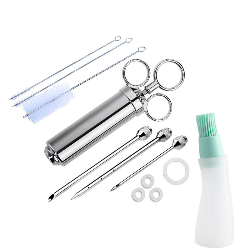 Bbq Olie Fles Borstel-Injector Spuit, marinade Flavour Injector Vlees Kruiden Injectoren Bbq Kit Keuken Gereedschap Met 3 Naalden: 9