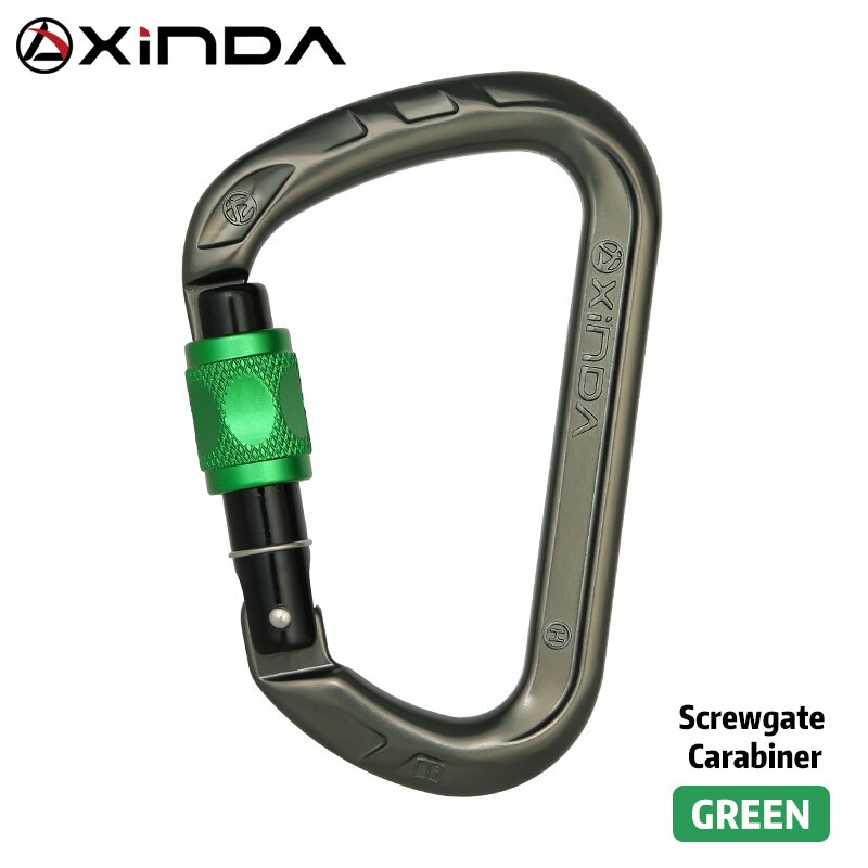 Xinda outdoor D-shape rock climbing carabiner aluminum mountaineering Screw Auto safety buckle climbing carabiner: Screw lock Green