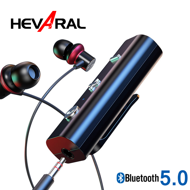HEVARAL récepteur sans fil Bluetooth 5.0 avec pince Sport pour casque haut-parleur stéréo musique avec Microphone mains libres 3.5mm Jack