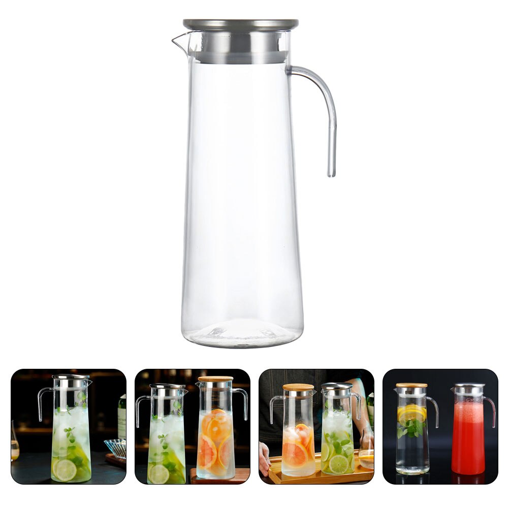 Clear Water Pitcher Acrylic Ice Water Pitcher Kitchen Beverage Pitcher Drinking Pitcher with Lid: Silver