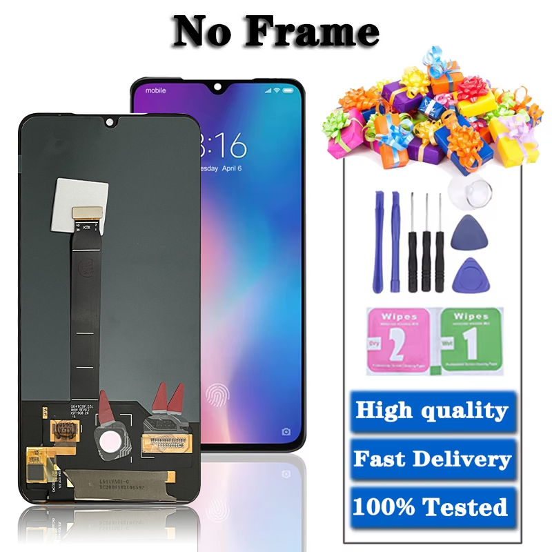 Super AMOLED 6.39" For xiaomi Mi 9 LCD Display Touch Screen Digitizer Assembly with Fingerprint For xiaomi Mi9 M1902F1G Display