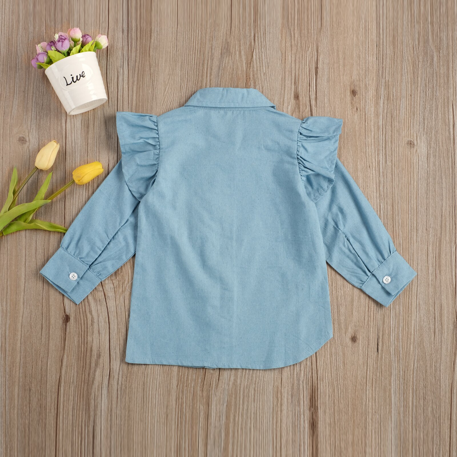 2-7Years Fashion Toddler Kids Girls Clothes primavera autunno blu Denim Button camicetta a maniche lunghe camicie a fondo top Casual