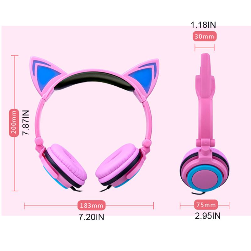 Gaming Headset - Wired - Glowing Cat Ears - Foldable - Portable - for Kids