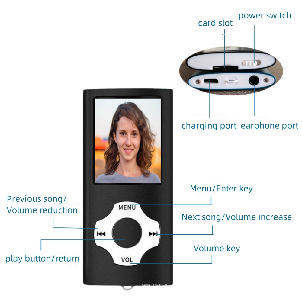 Mini MP3 Player Portable Music Player Bluetooth 5.0 Music Stereo Player 1.8 inch Screen Support FM Radio E-Book Recording