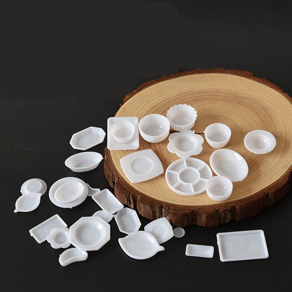 33 Pcs/set Dollhouse Miniature Tableware Plastic Plate Dishes Set Mini Food Plastic Tableware Model Set