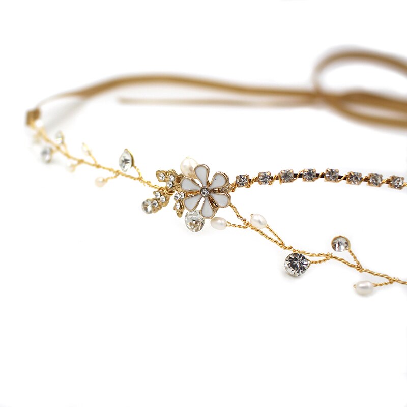 O812 zoetwaterparels van metaal met ketting, vintage strass-vlechthoofdband, bruidshaarband, damesbruiloftshaaraccessoires