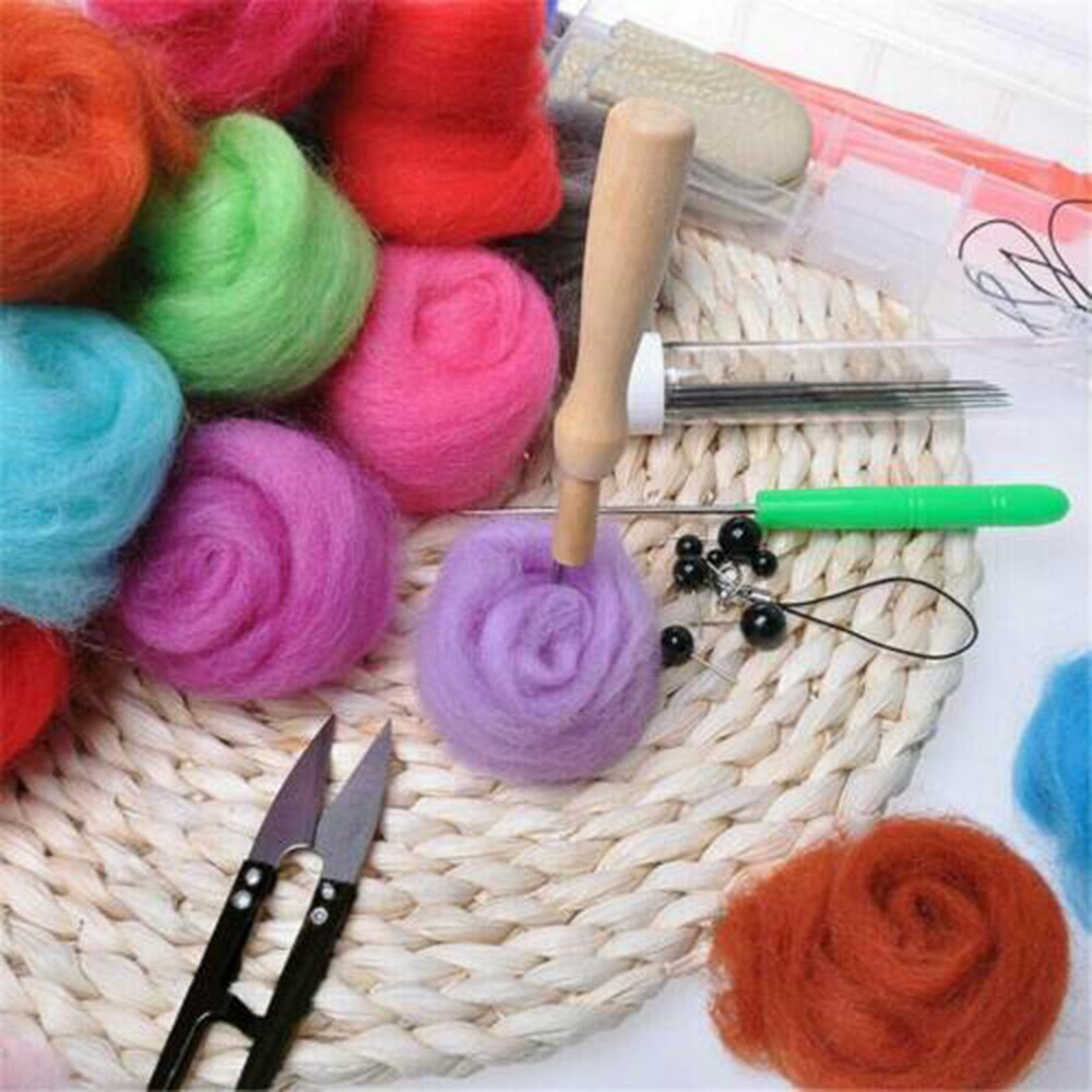 40 Colour Wool Felt Needles Tool Set Needle Felting Mat Starter Kit DIY Making Toys, Arts And Crafts