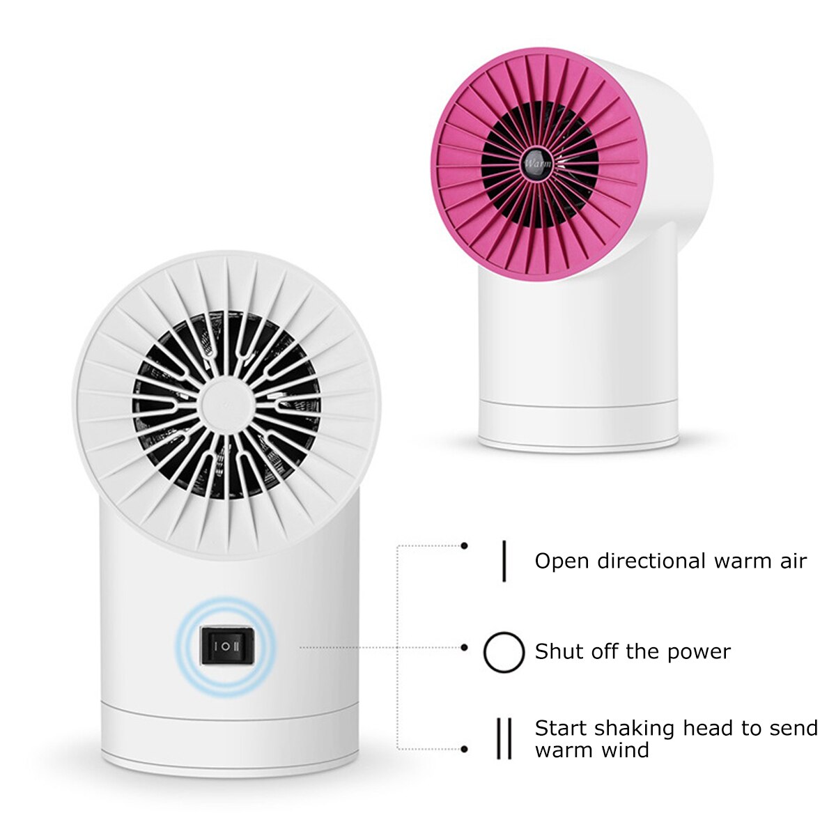 220V 800W Mini Space Heater Small Desktop Fan Shakeable Electric Warmer Heating Fan