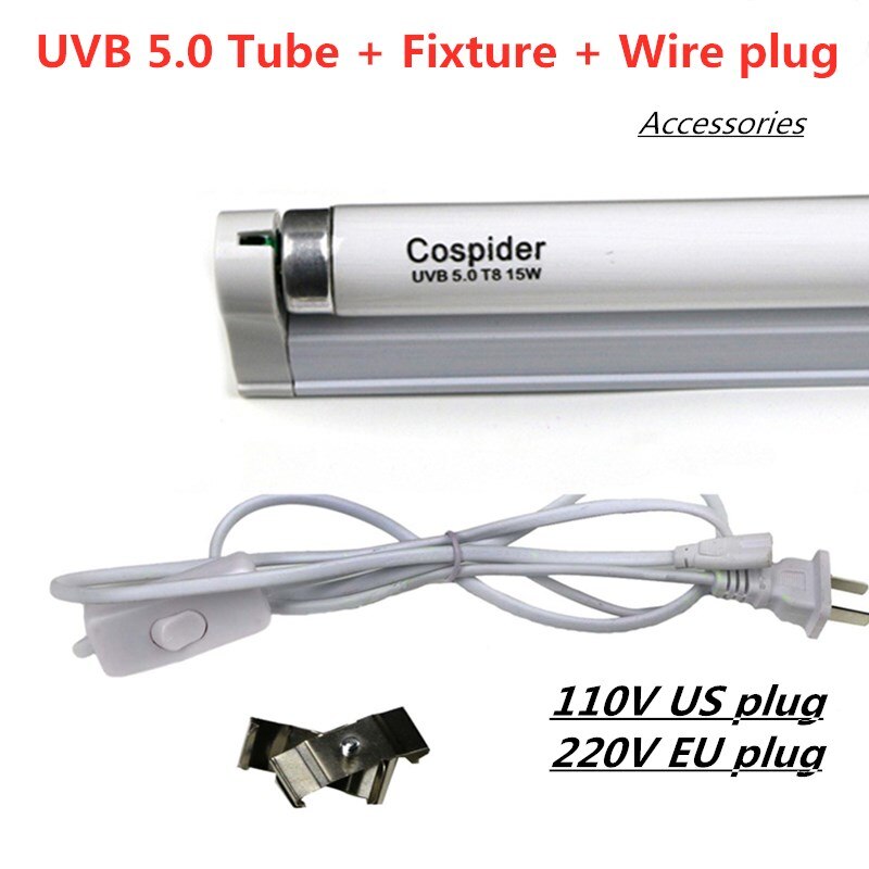 Uvb 5.0 Fluorescerende Regenwoud Bulb Lamp Tube, Stimuleert Plantengroei Reptielen En Amfibieën Eetlust, 15 Watt T8, 18-Inch: UVB 5.0 kit / 15W 220V EU plug