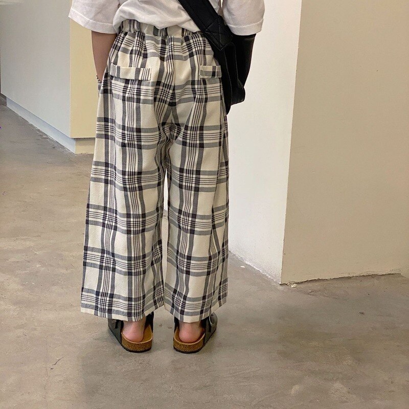 Pantaloni larghi traspiranti scozzesi estivi per bambini pantaloni sottili in cotone sciolto Unisex per bambini