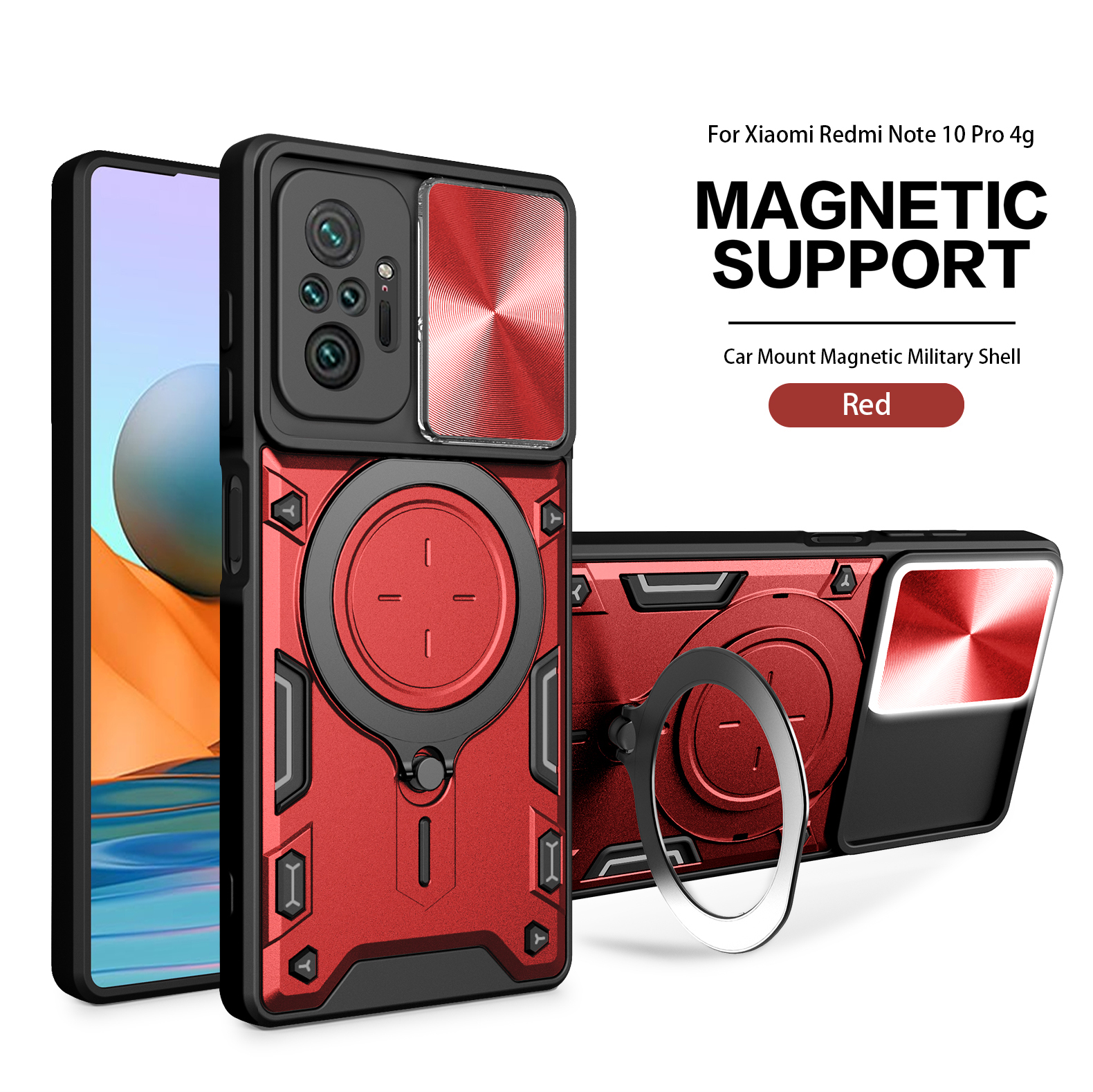 Magsafe Magnetic Camera protection case For Redmi Note 10 Pro 10s Armor Hybrid Metal Ring Back Cover For Redmi 10A 11A 9T 9C NFC: Cotton Fabric / black