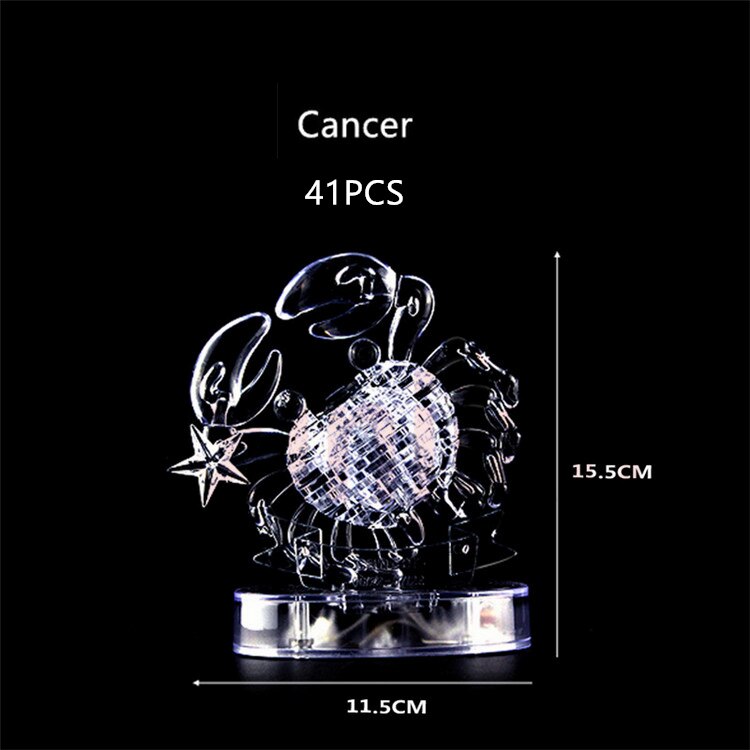 Assembly Horoscope 3D Crystal Puzzle Flashing LED Light Kids 12 Constellations Horoscope Jigsaw Puzzle Toys For Kids: Cancer