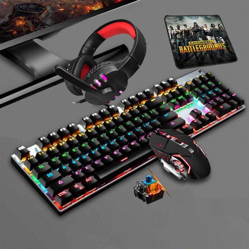 4 In 1 3 In 1 Mechanical Gaming Keyboard and Mouse Mixed Color Backlit Real Mechanical Keyboard Mouse Headphone for PC Gamer: SMT3C478Black4in1