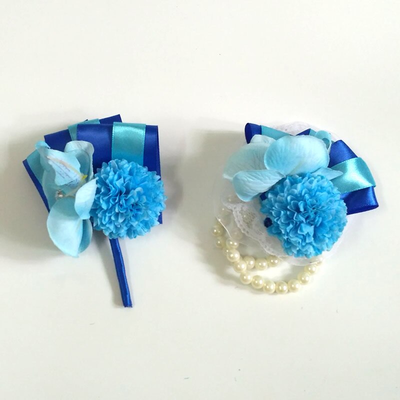 Kyunovia Blume Blume Ich bin Knopfloch Hochzeit Bräutigam Knopfloch Revers Stift Perle Armbinde Prom Ereignis Zubehör Party Handgelenk Korsage FE36