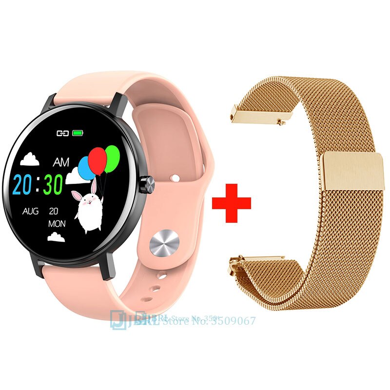 Rotondo Smart Band Donne Degli Uomini Braccialetto Intelligente Inseguitore di Fitness Per Android IOS Smartband Nuovo Full Touch Intelligente Wristband della Fascia di Polso: pink add strap 7