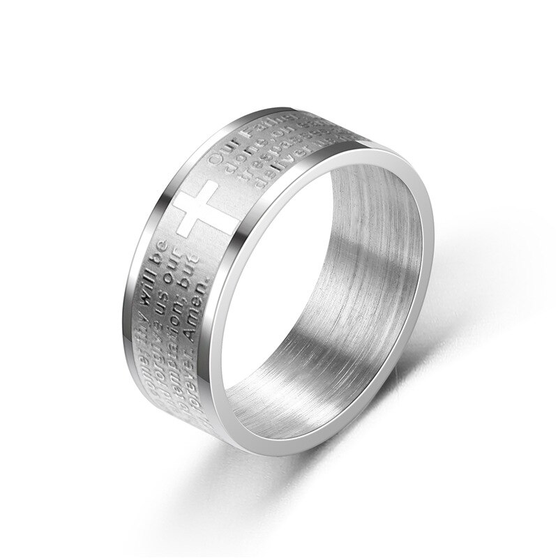 Vintage Stainless Steel Cross Scripture Ring for Men Orthodox Christian Jewelry