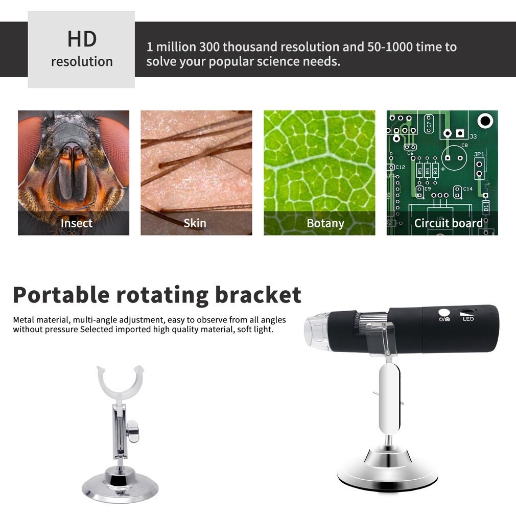 Mini Tragbare 2MP HD Wireless WIFI Digital Mikroskop 50 ~ 1000X 8LED Dreh Basis Elektronische Mikroskop Einstellbare Helligkeit