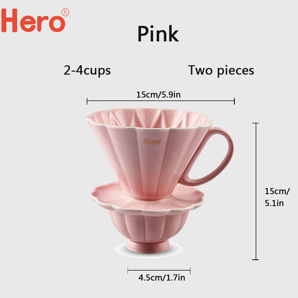 Taza de café con filtro de cerámica, motor de goteo de café de cerámica, 2 tamaños, V60, con soporte separado para 1-4 tazas: Pink 2-4 Cups