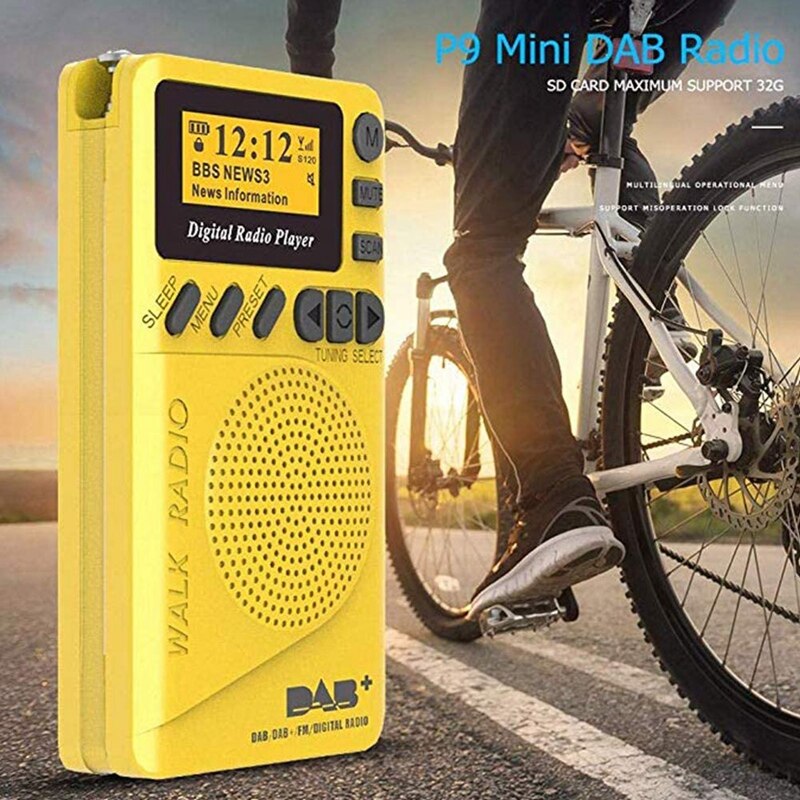 Fickradio bärbar dab digital radio uppladdningsbar fm-radio lcd-skärmhögtalare för gång eller jogging